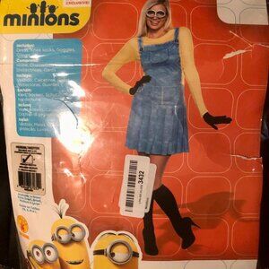 NIB Minions Women Female Costume Medium Dress Socks Goggles Gloves